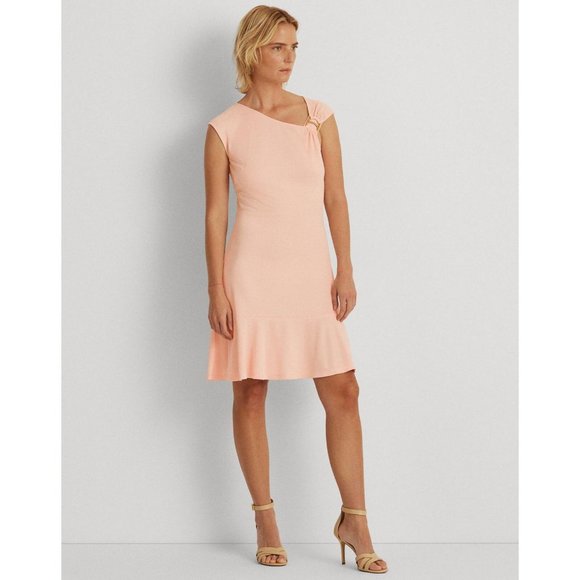 NWT Lauren Ralph Lauren Asymmetrical Jersey Dress 250861597002 4 Pale Pink - Picture 1 of 7